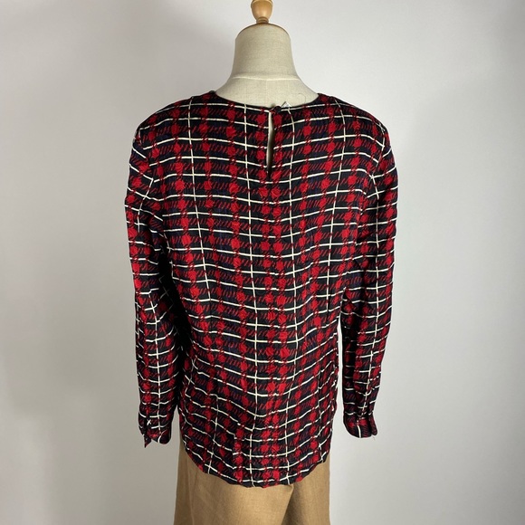 VINTAGE Silk Plaid Talbots Long Sleeve Blouse Holiday Red Black Purple Womens 14 - Picture 6 of 8